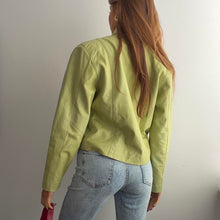 Load image into Gallery viewer, Bright green zip up leather jacket size S/M
