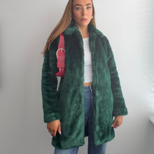 Load image into Gallery viewer, Green faux fur coat size 10
