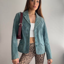 Load image into Gallery viewer, Blue suede leather blazer jacket size 14
