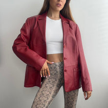 Load image into Gallery viewer, Red leather blazer jacket size 14
