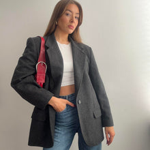 Load image into Gallery viewer, Grey wool blend blazer jacket size 14
