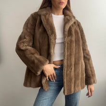Load image into Gallery viewer, Vintage brown faux fur coat size 12
