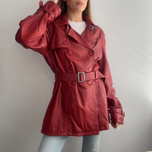 Load image into Gallery viewer, Red leather trench with belt size large
