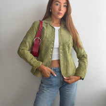 Load image into Gallery viewer, Green suede leather blazer jacket size small
