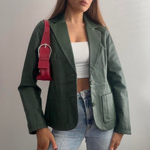 Load image into Gallery viewer, Dark green leather blazer jacket size XS
