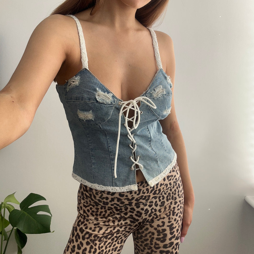 Denim western crop top size M