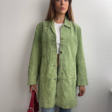 Load image into Gallery viewer, Green suede leather coat size large
