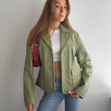 Load image into Gallery viewer, Green leather blazer jacket size large
