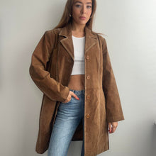 Load image into Gallery viewer, Long suede leather blazer jacket size large
