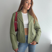 Load image into Gallery viewer, Green leather blazer jacket size large
