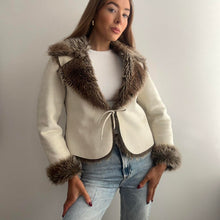 Load image into Gallery viewer, Cute cream and brown winter jacket size 10
