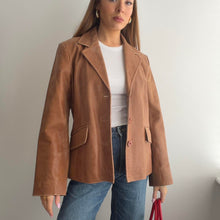 Load image into Gallery viewer, Tan brown leather blazer jacket size 12
