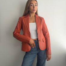 Load image into Gallery viewer, Orange leather blazer jacket size small
