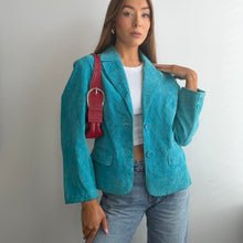 Load image into Gallery viewer, Bright blue suede leather blazer jacket size 14
