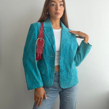 Load image into Gallery viewer, Bright blue suede leather blazer jacket size 14
