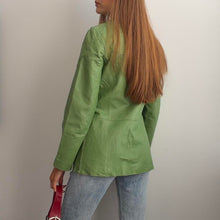 Load image into Gallery viewer, Green leather jacket zip up design size XS
