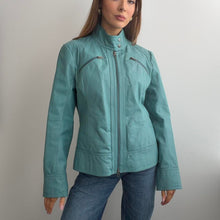 Load image into Gallery viewer, Blue biker leather jacket size M

