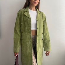 Load image into Gallery viewer, Green suede trench coat size L
