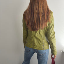 Load image into Gallery viewer, Green leather biker jacket size 14
