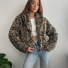 Load image into Gallery viewer, Leopard print faux fur coat size 16
