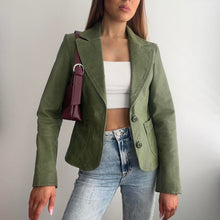 Load image into Gallery viewer, Green leather blazer jacket size 14
