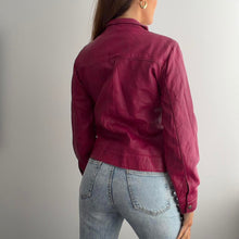 Load image into Gallery viewer, Pink leather jacket with high collar size small
