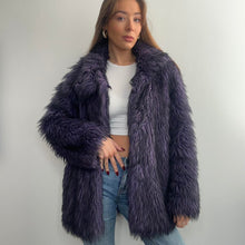 Load image into Gallery viewer, Dark purple and black faux fur coat
