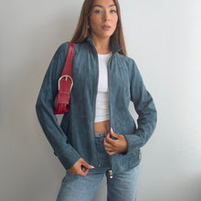 Load image into Gallery viewer, Blue suede leather high neck zip up jacket size XL
