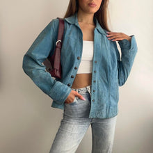 Load image into Gallery viewer, Blue suede leather jacket size large
