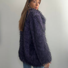 Load image into Gallery viewer, Dark purple and black faux fur coat
