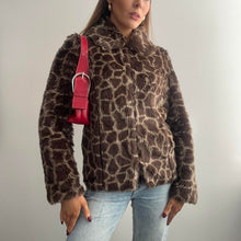 Load image into Gallery viewer, Brown giraffe print faux fur jacket size 6
