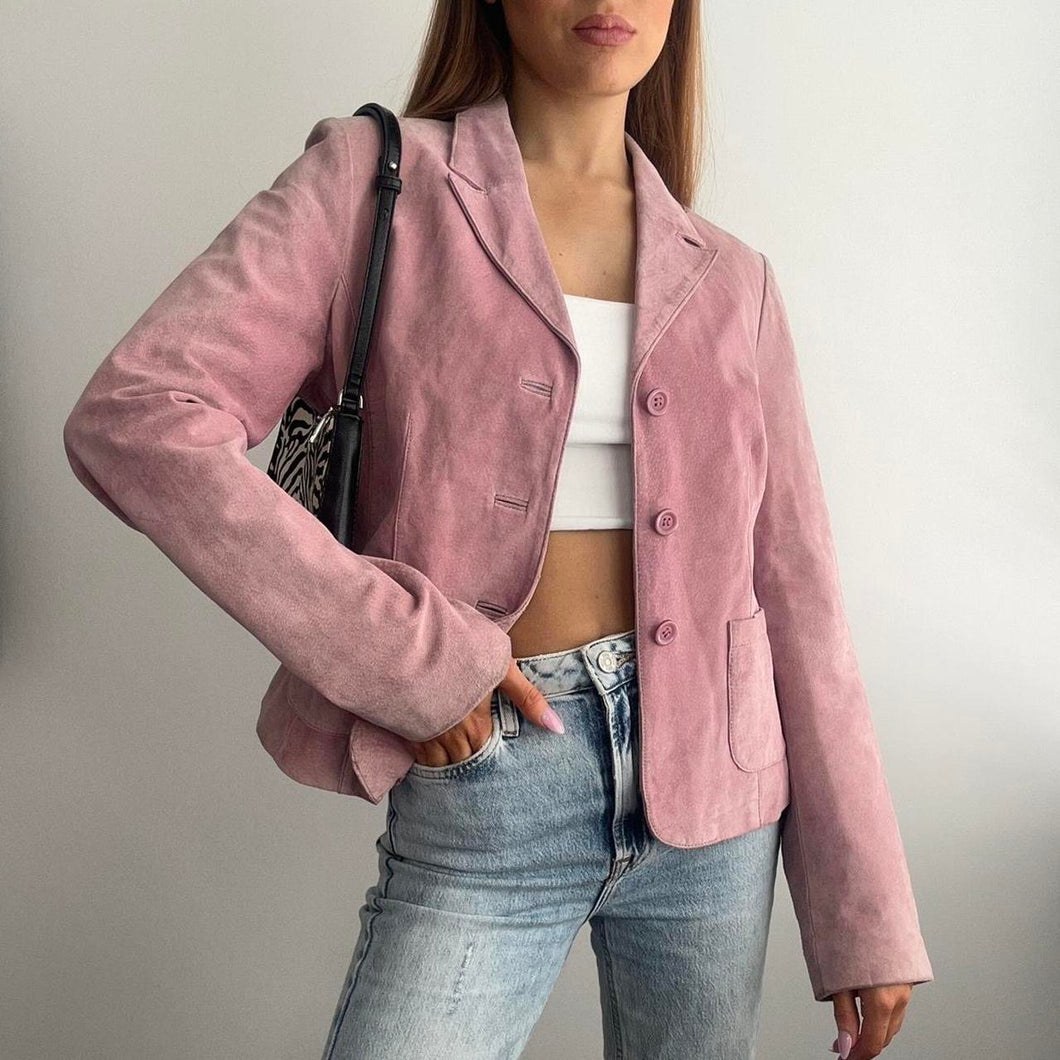 Light pink suede leather blazer jacket size 12