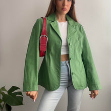 Load image into Gallery viewer, Green leather blazer jacket size small
