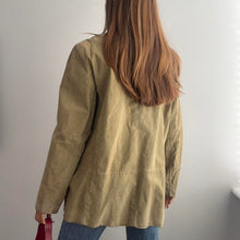 Load image into Gallery viewer, Khaki suede leather blazer jacket size large
