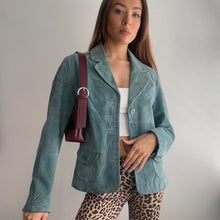 Load image into Gallery viewer, Blue suede leather blazer jacket size 14
