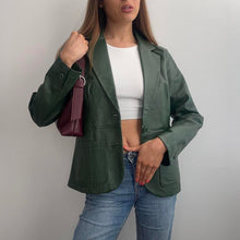 Load image into Gallery viewer, Dark green leather blazer jacket size XS

