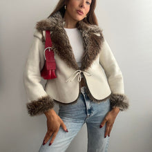 Load image into Gallery viewer, Cute cream and brown winter jacket size 10
