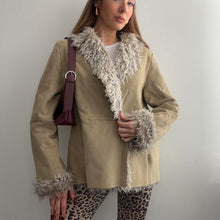 Load image into Gallery viewer, Beige / brown suede and faux fur jacket size 16
