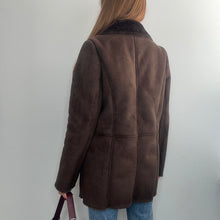 Load image into Gallery viewer, Chocolate brown faux suede and faux fur coat size 14
