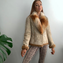 Load image into Gallery viewer, Suede jacket with ginger faux fur size 12
