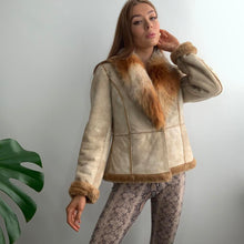 Load image into Gallery viewer, Suede jacket with ginger faux fur size 12
