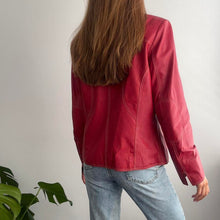 Load image into Gallery viewer, Red leather jacket with stitching detail size M
