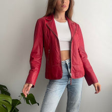 Load image into Gallery viewer, Red leather jacket with stitching detail size M
