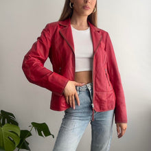 Load image into Gallery viewer, Red leather jacket with stitching detail size M
