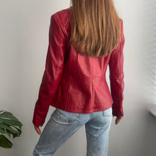 Load image into Gallery viewer, Bright red leather blazer jacket size small
